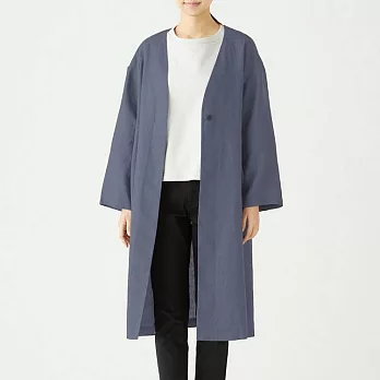 [MUJI無印良品]女法國亞麻大衣L煙燻藍