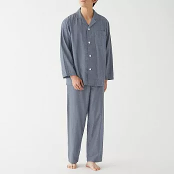 [MUJI無印良品]男有機棉無側縫二重紗織家居睡衣L深藍