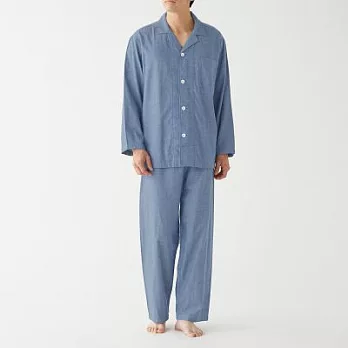 [MUJI無印良品]男有機棉無側縫二重紗織家居睡衣L藍色