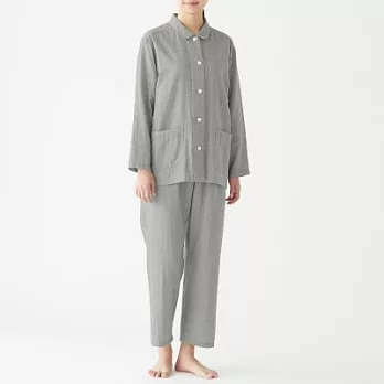 [MUJI無印良品]女有機棉無側縫二重紗織家居睡衣L灰紋樣