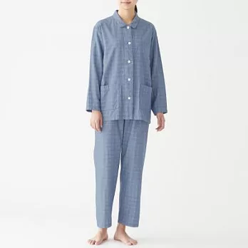 [MUJI無印良品]女有機棉無側縫二重紗織家居睡衣M藍色