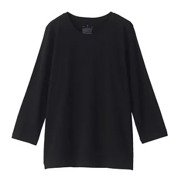 [MUJI無印良品]女印度棉天竺七分袖T恤M黑色