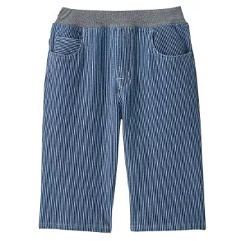 [MUJI無印良品]兒童有機棉混輕鬆活動舒適拼接針織丹寧舒適五分褲120藍直紋