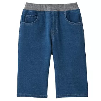[MUJI無印良品]兒童有機棉混輕鬆活動舒適拼接針織丹寧舒適五分褲110藍色