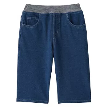 [MUJI無印良品]兒童有機棉混輕鬆活動舒適拼接針織丹寧舒適五分褲120深藍