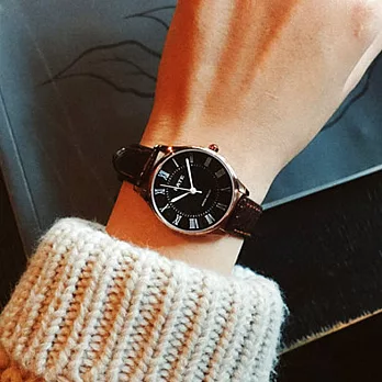 Watch-123 復古羅馬時標時尚簡約百搭手錶 (3色任選)黑面褐帶