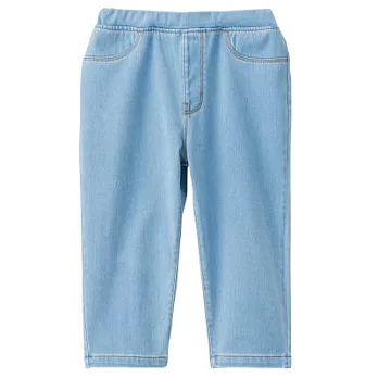 [MUJI無印良品]兒童棉混輕鬆活動舒適拼接丹寧緊身七分褲120淺藍