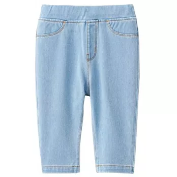 [MUJI無印良品]幼兒棉混輕鬆活動舒適拼接丹寧緊身七分褲100淺藍