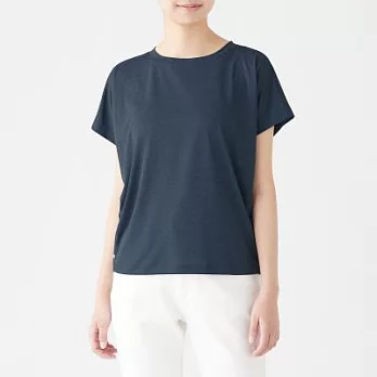 [MUJI無印良品]女吸汗速乾聚酯纖維法式袖T恤M~L暗藍