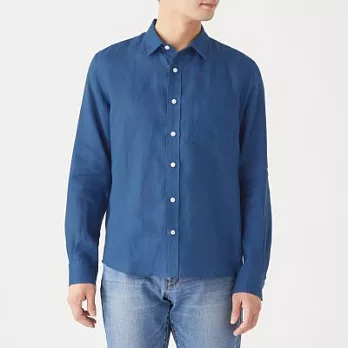 [MUJI無印良品]男法國亞麻水洗襯衫L藍色