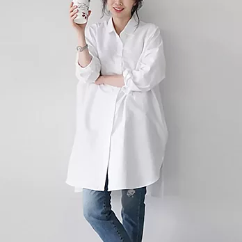 【MsMore】韓國時尚OL寬鬆氣質中長冰棉顯瘦襯衫#106529 M 白