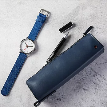 MONDAINE 瑞士國鐵經典牛皮筆袋 藍