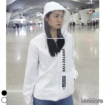 【AMHOME】防疫隔離男女輕便防飛沫可拆卸防疫素面防曬風衣外套#109573- S 白(印花)