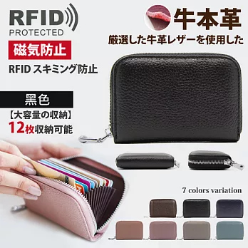 【Sayaka紗彌佳】頂級頭層牛皮- RFID磁氣防盜刷12卡風琴式卡包 / 零錢包  -黑色