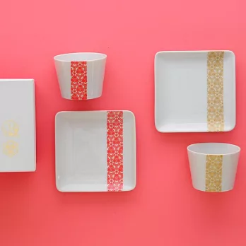 【SANGO】和風千壽花紋陶瓷餐盤酒杯禮盒組