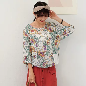 【慢。生活】薄款印花口袋下襬抽繩上衣 73002　 FREE 白色