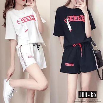 【Jilli~ko】兩件套韓版夏季休閒運動服短褲套裝 J8870　 FREE 白色