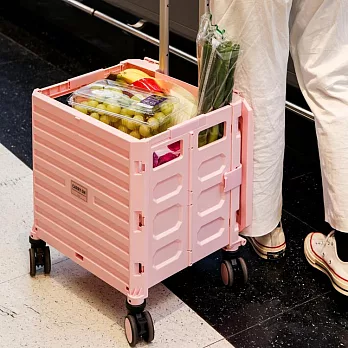 【韓國Dailylike】四輪折疊收納露營購物手推車 ‧ 粉