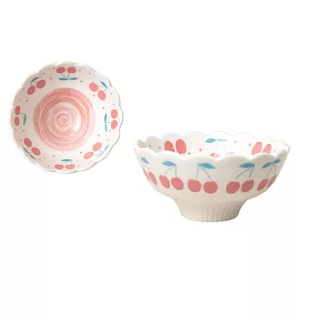 【日本SHINACASA】可愛水果花邊陶瓷餐碗250ml ‧ 櫻桃