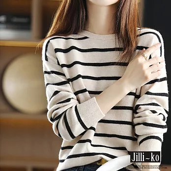 【Jilli~ko】圓領經典條紋薄款針織衫 J9528 FREE 白色