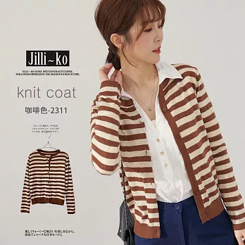 【Jilli~ko】日系溫柔氣質大地色系親膚軟糯針織衫女  FREE 咖啡條紋