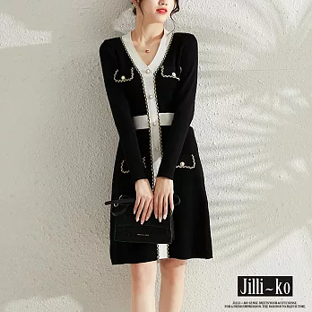 【Jilli~ko】V領名媛小香風氣質套頭針織連衣裙 J9868  FREE 黑色