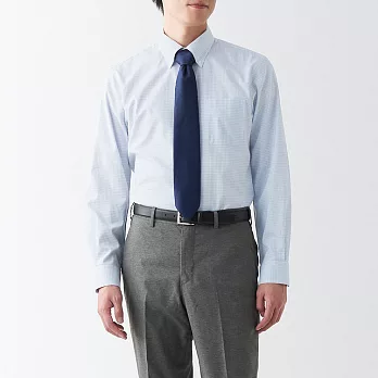 【MUJI 無印良品】男有機棉免熨燙扣領長袖襯衫 S 淡藍格紋