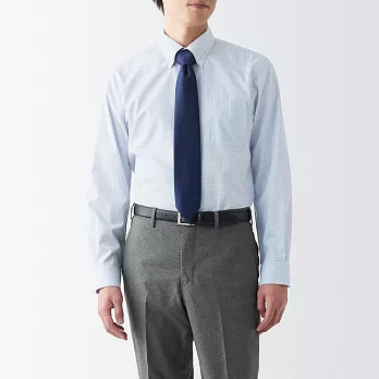 【MUJI 無印良品】男有機棉免熨燙扣領長袖襯衫 XXL 淡藍格紋