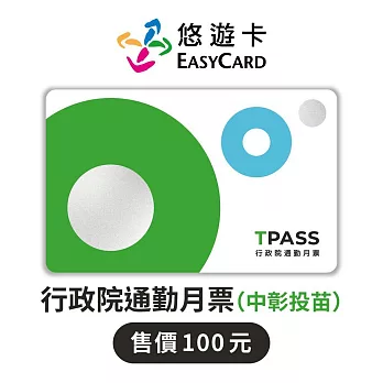TPASS行政院通勤月票(中彰投苗)Supercard悠遊卡【受託代銷】