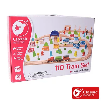 【德國 classic world 客來喜經典木玩】豪華火車軌道組 110Pcs《4164》