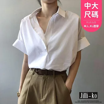 【Jilli~ko】簡約時尚設計翻領廣袖襯衫 J10776  FREE 白色
