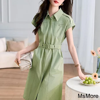 Thea Dress 簡約小V領口袋連身裙- Blue Gray 藍灰色 (CB577)