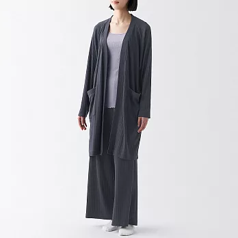 【MUJI 無印良品】女棉混莫代爾寬版螺紋長版開襟衫 M 深灰