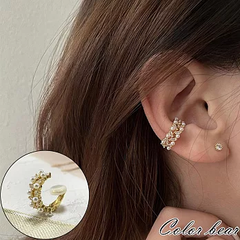 【卡樂熊】韓系輕奢水晶水鑽造型耳環/耳骨夾飾品- 金色