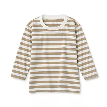 【MUJI 無印良品】幼兒棉混聚酯纖維圓領長袖T恤 100 米色橫紋