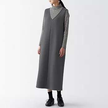 【MUJI 無印良品】女棉混二重織無袖洋裝 XL 墨灰