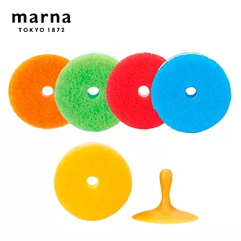 【日本Marna】日本製彩色廚房海綿菜瓜布5入(黃色-附吸盤1入)(原廠總代理)