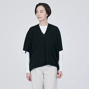 【MUJI 無印良品】女羊毛可水洗高密織斗篷式針織衫 S 黑色