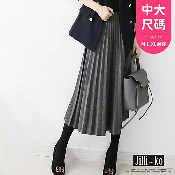 【Jilli~ko】時尚高腰顯瘦透氣毛呢風琴百褶裙中大尺碼 J11134  FREE 灰色