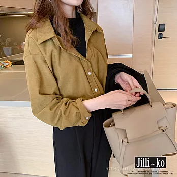 【Jilli~ko】假兩件復古打底設計款襯衫中大尺碼 658  FREE 黃色