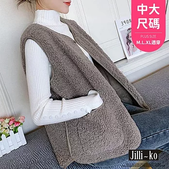 【Jilli~ko】絨毛開扣背心馬甲韓版羊羔毛寬鬆保暖中大尺碼 J8038  FREE 淺卡