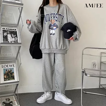 【AMIEE】韓系USA棉質休閒運動2件套裝(3色/M-3XL/KDAQ-8130) XL 深灰