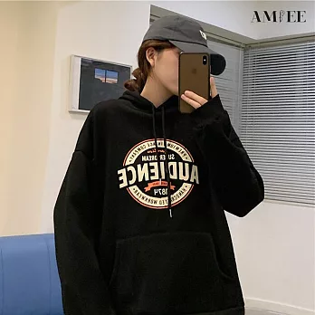 【AMIEE】休閒率性字母印花衛衣帽T(3色/M-2XL/KDTQ-522) 2XL 黑色