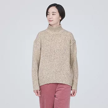 【MUJI 無印良品】女羊毛混氂牛毛混紗半高領針織衫 S 粉米