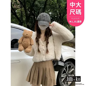 【Jilli~ko】韓系仿貂絨毛女短款開扣外套中大尺碼 J11521  FREE 白色