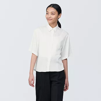 【MUJI 無印良品】女嫘縈混聚酯纖維標準領短袖襯衫 XXL 白色