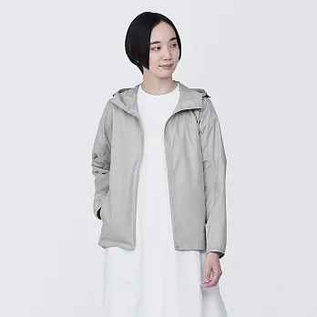 【MUJI 無印良品】女撥水加工可攜式連帽外套 S 淺灰