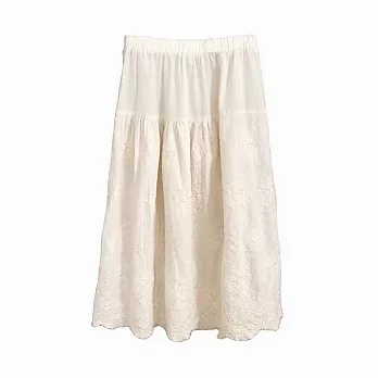 【ACheter】 高腰全棉半身裙刺繡A字裙文藝復古繡花中長裙# 121384 M 杏色