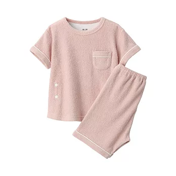 【MUJI 無印良品】幼兒棉混雙面圈絨毛巾布短袖家居睡衣80-90 煙燻粉