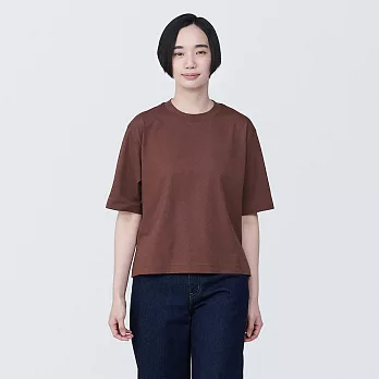 【MUJI 無印良品】女棉混聚酯纖維涼感寬版短袖T恤 M 棕色